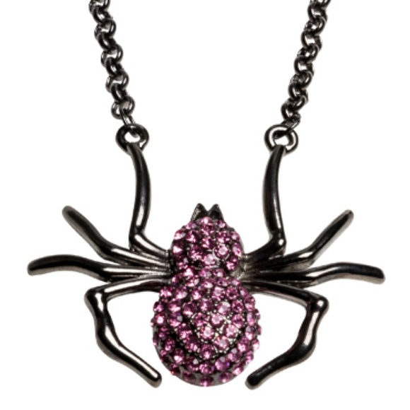 Sparkle Spider Necklace with Baby Pink crystals - Picture 3 of 5